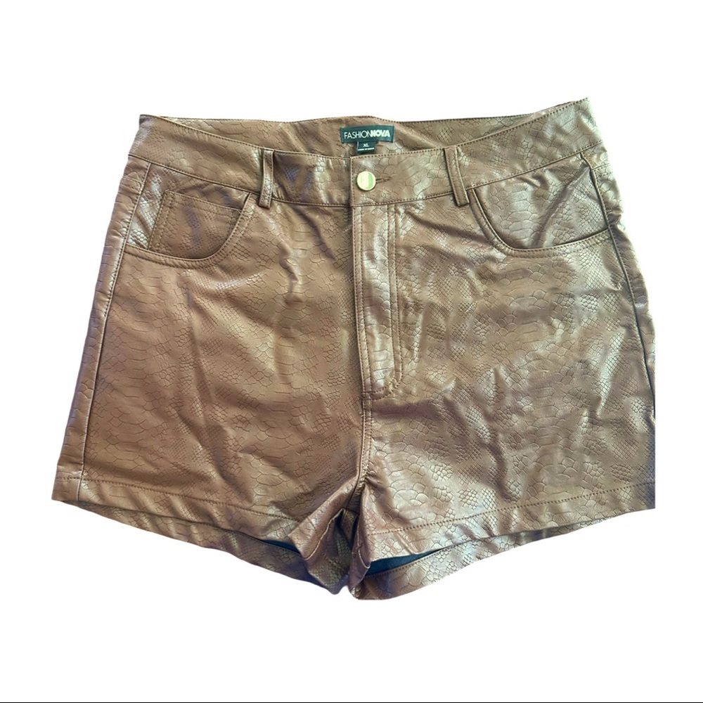 Brown Faux Leather Shorts